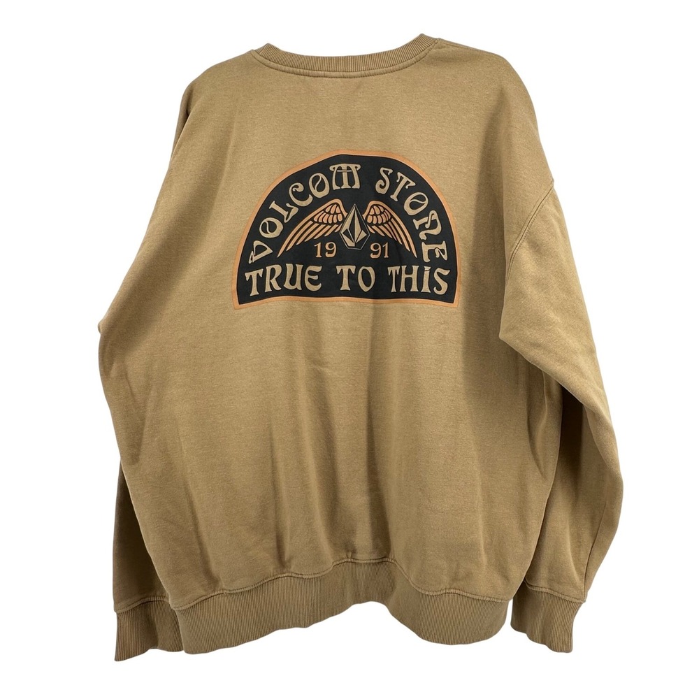 Volcom Crewneck Sweatshirt Mens XL Tan Graphic True To This Skater Punk Street